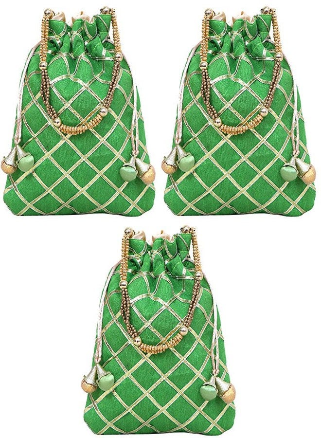 حقيبة بوتلي خضراء مزينة بتطريز غوتا باتي من دوتشيس للنساء (عبوة من 3 قطع)